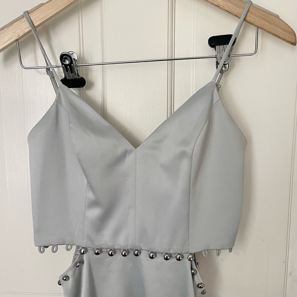 NBD Brandi Skater Mini Dress Size XS Silver Satin Cut Out Party Night Out - Picture 6 of 12
